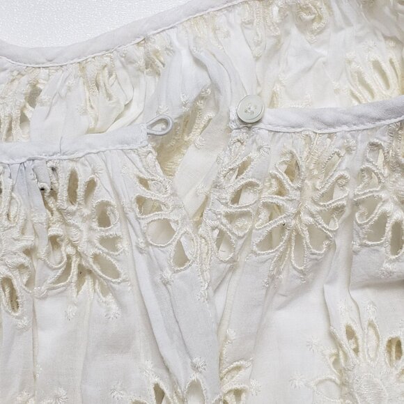 Madewell Embroidered Shirred Puff-Sleeve Top Women's Large Ivory Floral Eyelet - Picture 14 of 16
